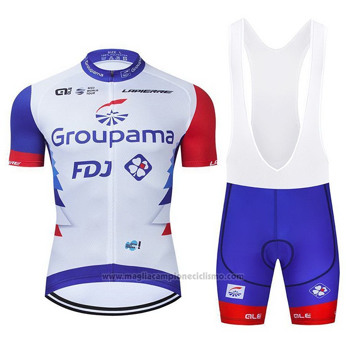2021 Abbigliamento Ciclismo Groupama-FDJ Rosso Blu Bianco Manica Corta e Salopette